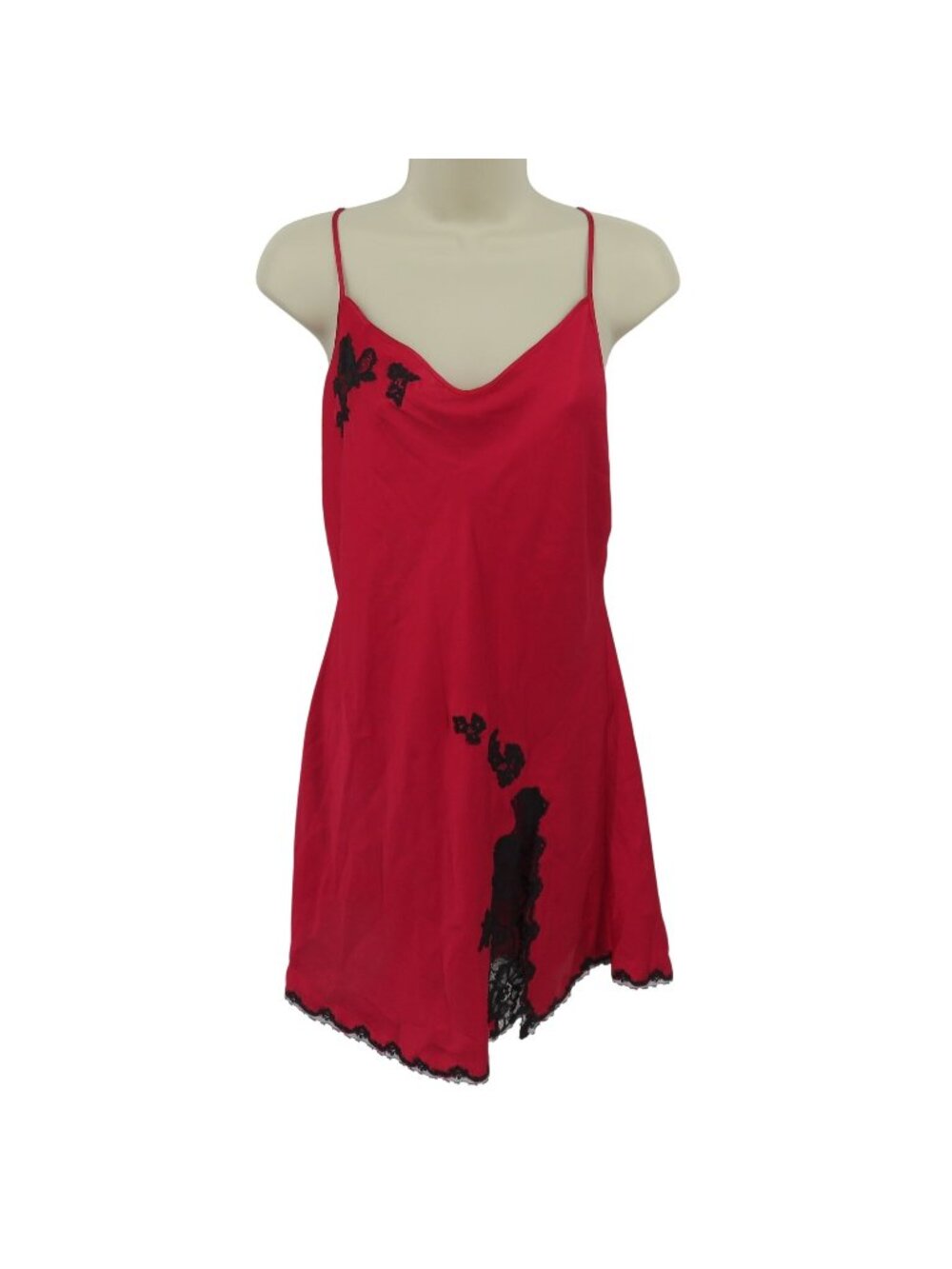 Victorias Secret Large Red Black Floral Lace Sleeveless Slip Dress Chemise Y2K